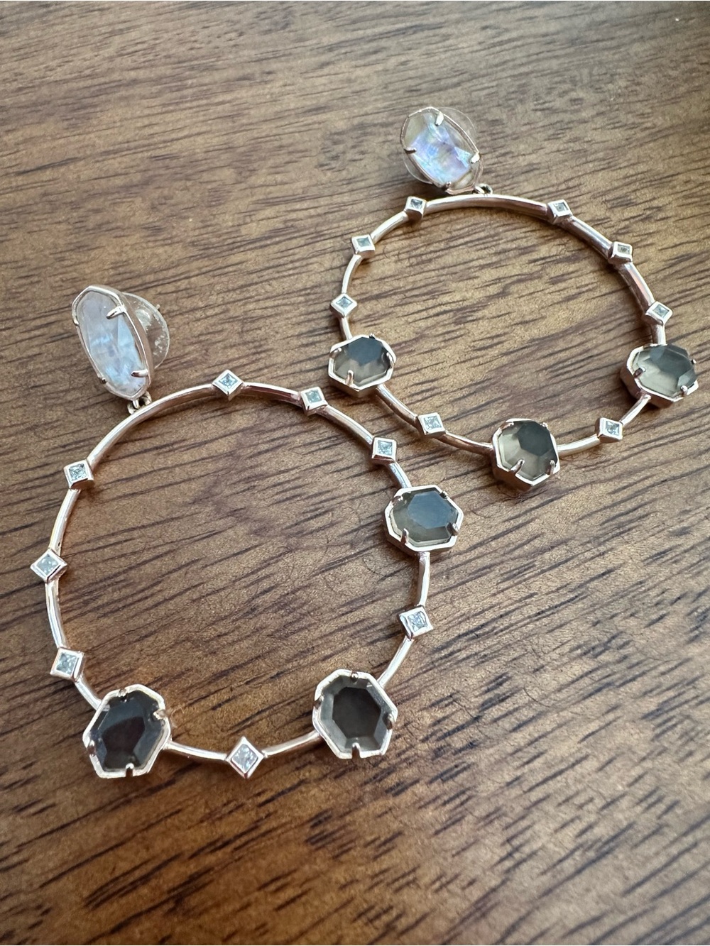 Kendra Scott Large Hoop Earrings - Gold with gray stone accents